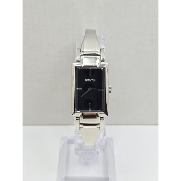 Bulova 96L138 Womens Black Dial Rectangle Stainless Bangle Watch New Battery main image 7